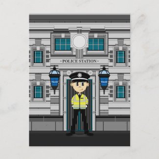 Policeman and Police Station Postcard postcard