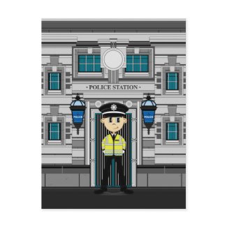 Policeman and Police Station Postcard postcard