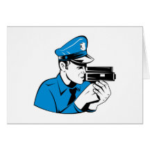 policeman police officer aiming speed camera card