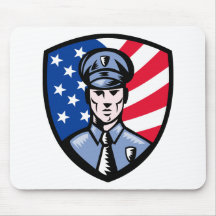 Policeman Police Officer American flag shield cop Mousepads
