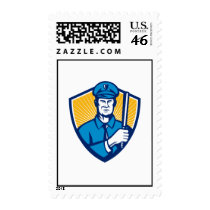 Policeman Police Officer Baton Shield Retro Stamp