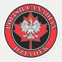 Polish Canadian Maple Leaf Dziadek Round Stickers