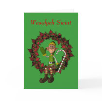 Polish Christmas Greeting Card Elf On Wreath