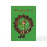 Polish Christmas Greeting Card Elf On Wreath