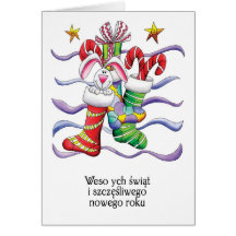 Polish - Christmas Stocking With Rabbit And Gifts Greeting Card