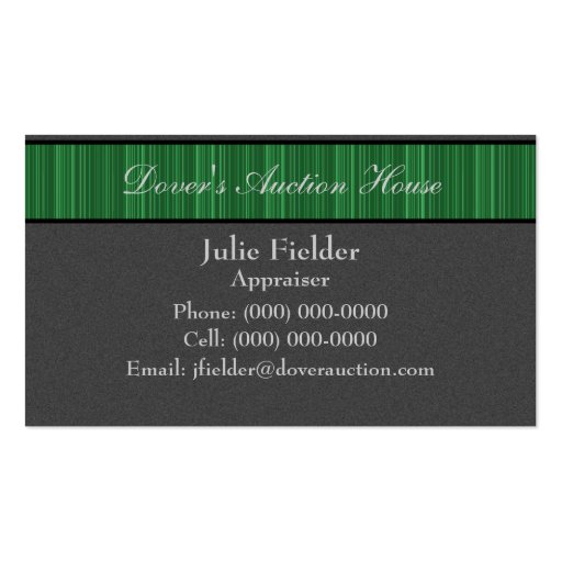 Polished Stripes Business Card, Gray and Green (front side)