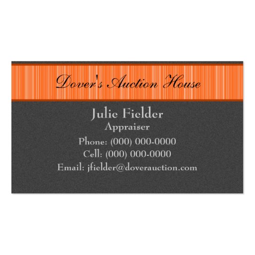 Polished Stripes Business Card, Gray and Orange (front side)