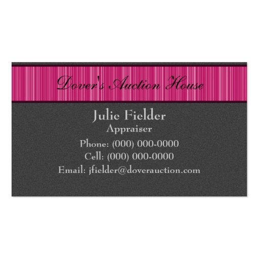 Polished Stripes Business Card, Gray and Pink (front side)