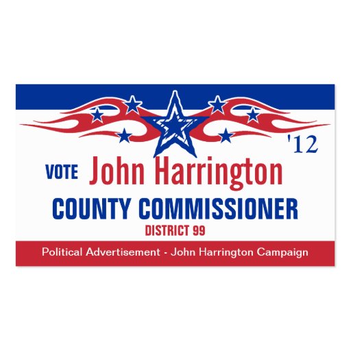 Political Campaign Card - County Commissioner Business Card Templates (front side)