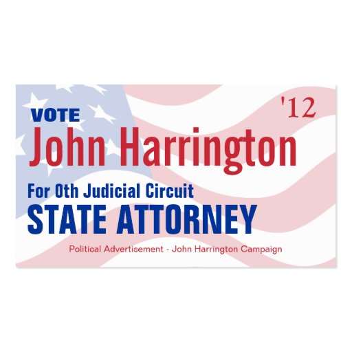 Political Campaign Card - State Attorney Business Cards (front side)