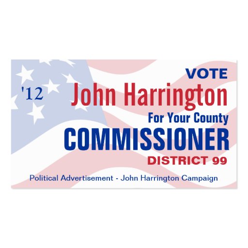 Political Campaign - County Commissioner Business Business Card (front side)