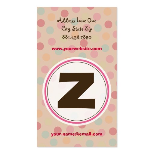 Polka Color Candy Dots Monogram Alphabet Fun Cute Business Card Template (back side)