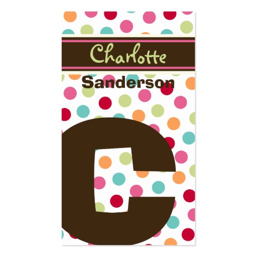 Polka Color Candy Dots Monogram Alphabet Fun Cute Business Card (front side)