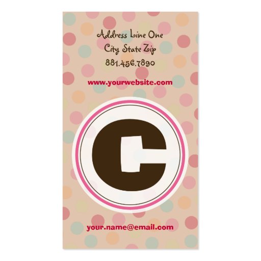 Polka Color Candy Dots Monogram Alphabet Fun Cute Business Card (back side)