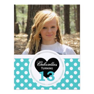 Polka-dot 13th Birthday: Picture:Party Invitation