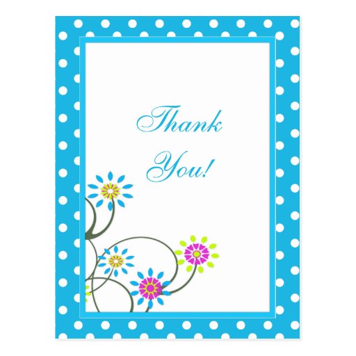 Polka Dot and Flowers Thank You Postcard