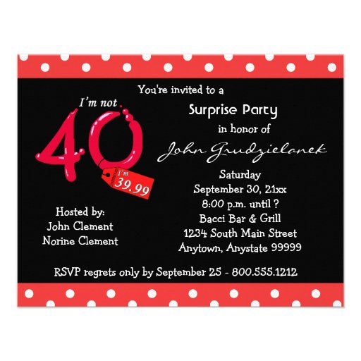 Polka Dot And Red Bubble 40th Birthday Celebration Personalized Invitation