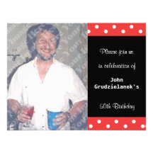 Polka Dot And Red Bubble 50th Birthday Celebration Custom Invites