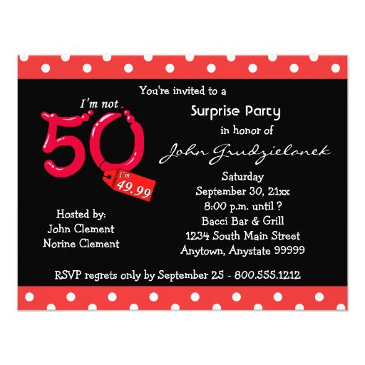 Polka Dot And Red Bubble 50th Birthday Celebration Custom Invites