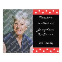Polka Dot And Red Bubble 70th Birthday Celebration Invitations