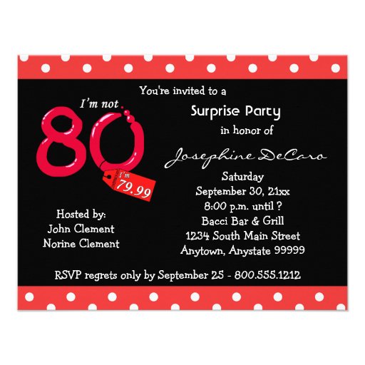 Polka Dot And Red Bubble 80th Birthday Celebration Personalized Announcement