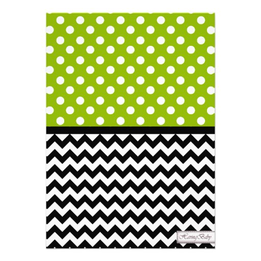 Polka Dot Apple Green & Chevron Baby Shower Announcements