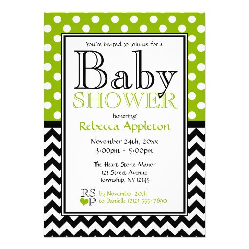 Polka Dot Apple Green & Chevron Baby Shower Announcements