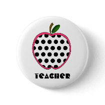 Polka Dot Apple Teacher Pinback Button