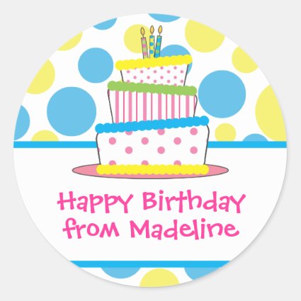 Polka Dot Birthday Cake Gift Tag Stickers