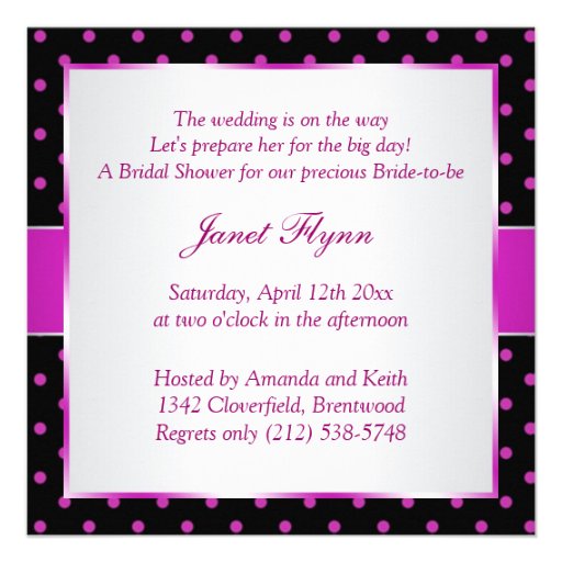 Polka dot black and pink Bridal Shower Invitation