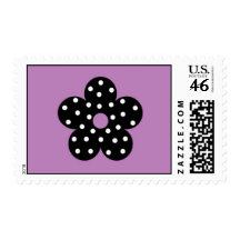 Polka Dot Black Flower with Lavender Background Postage