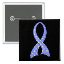 Polka Dot Blue Yellow Ribbon Down Syndrome Buttons