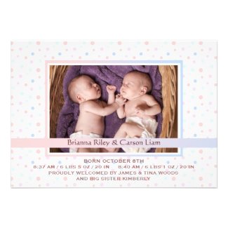 Polka Dot Border Mix Photo Birth Announcement