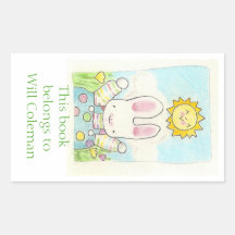 Polka dot bunny bookplate rectangle stickers