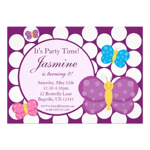 Polka dot Butterfly Birthday Party Invitation