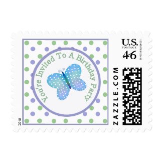 Polka Dot Butterfly : Birthday Party Postage zazzle_stamp