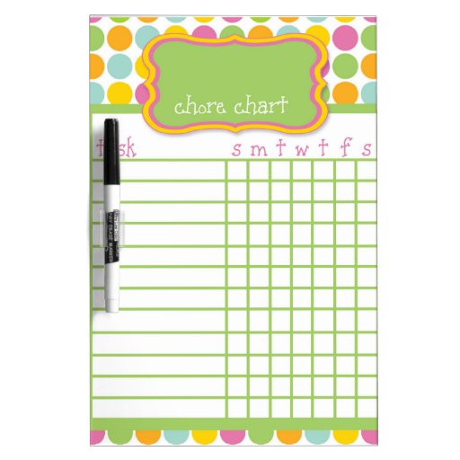 Polka Dot Chore Chart Dry Erase Board Zazzle