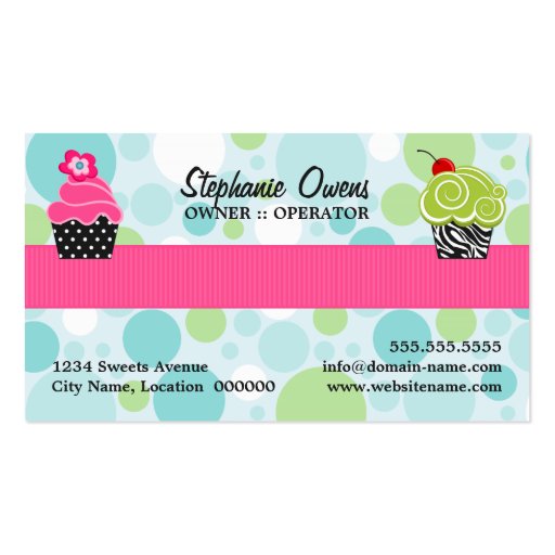 Polka Dot Crazy Cupcake Bakery Business Card Templates (back side)