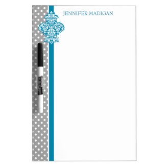 Polka Dot Damask Gray Teal Dry-erase Board