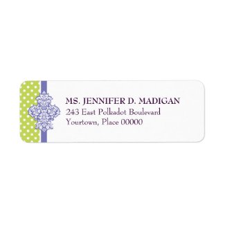 Polka Dot Damask Lime Purple Return Address Label