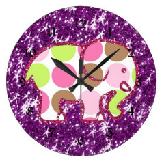 Polka Dot Elephant Sparkly Purple Girly Gifts Wallclock