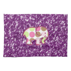 Polka Dot Elephant Sparkly Purple Girly Gifts Kitchen Towel