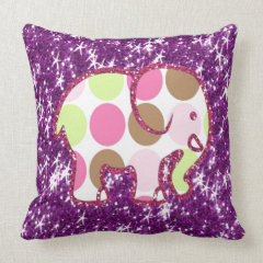 Polka Dot Elephant Sparkly Purple Girly Gifts Throw Pillows