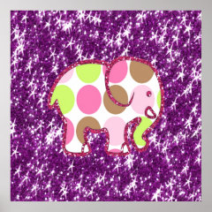 Polka Dot Elephant Sparkly Purple Girly Gifts Poster