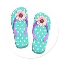 Polka Dot Flip Flops Round Sticker