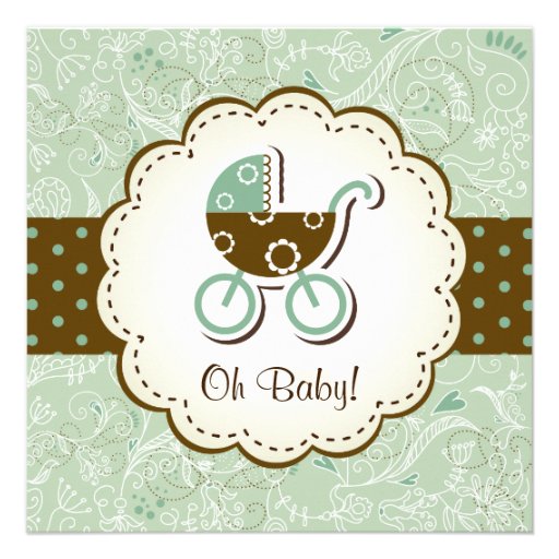 Polka Dot Flower Carriage Baby Shower Invite