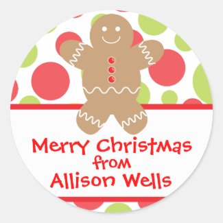 Polka Dot Gingerbread Man Christmas Gift Sticker
