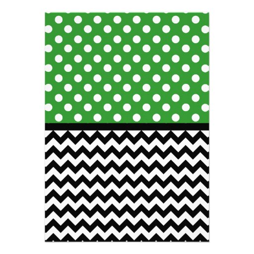 Polka Dot Green & Chevron Baby Shower Personalized Announcement
