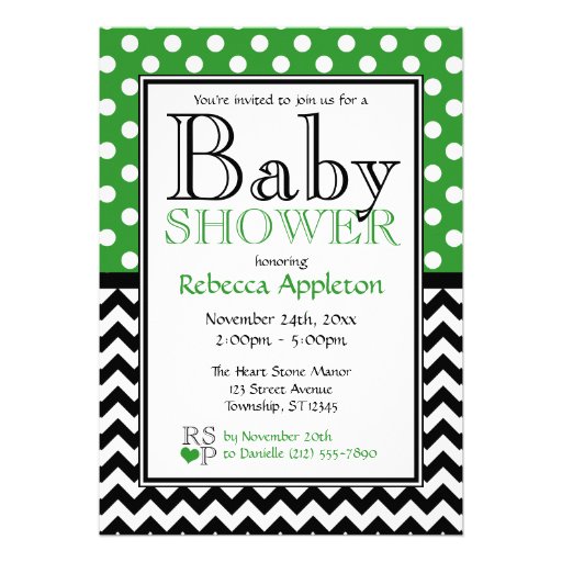 Polka Dot Green & Chevron Baby Shower Personalized Announcement