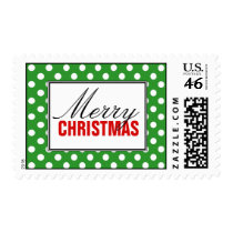 Polka Dot Green, Red Merry Christmas Postage